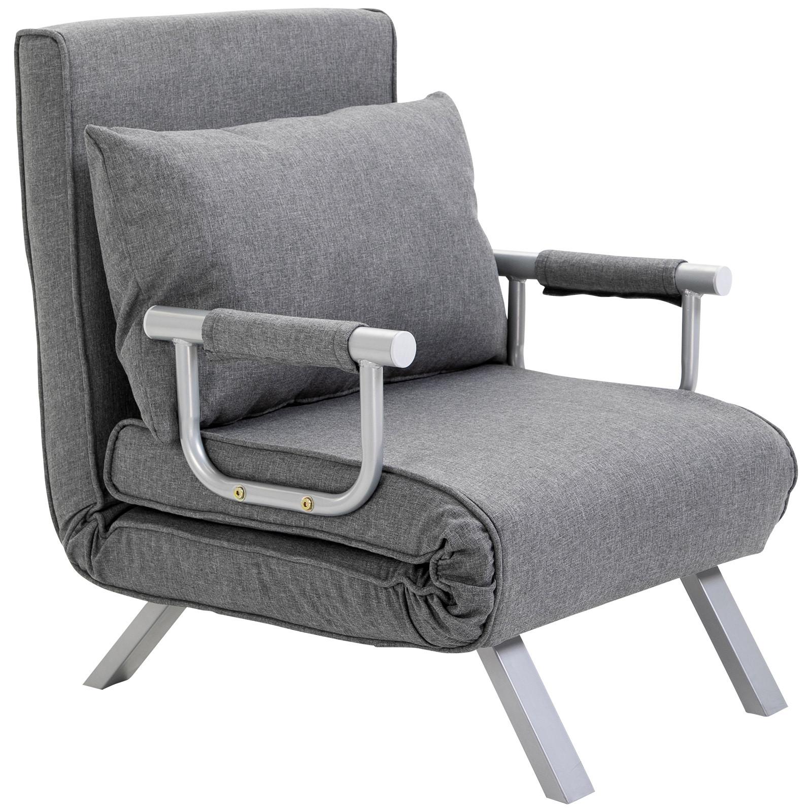 SCHLAFSESSEL 3-IN-1 mit Kissen Grau - Silberfarben/Grau, Textil/Metall (69/80/65cm) - HOMCOM