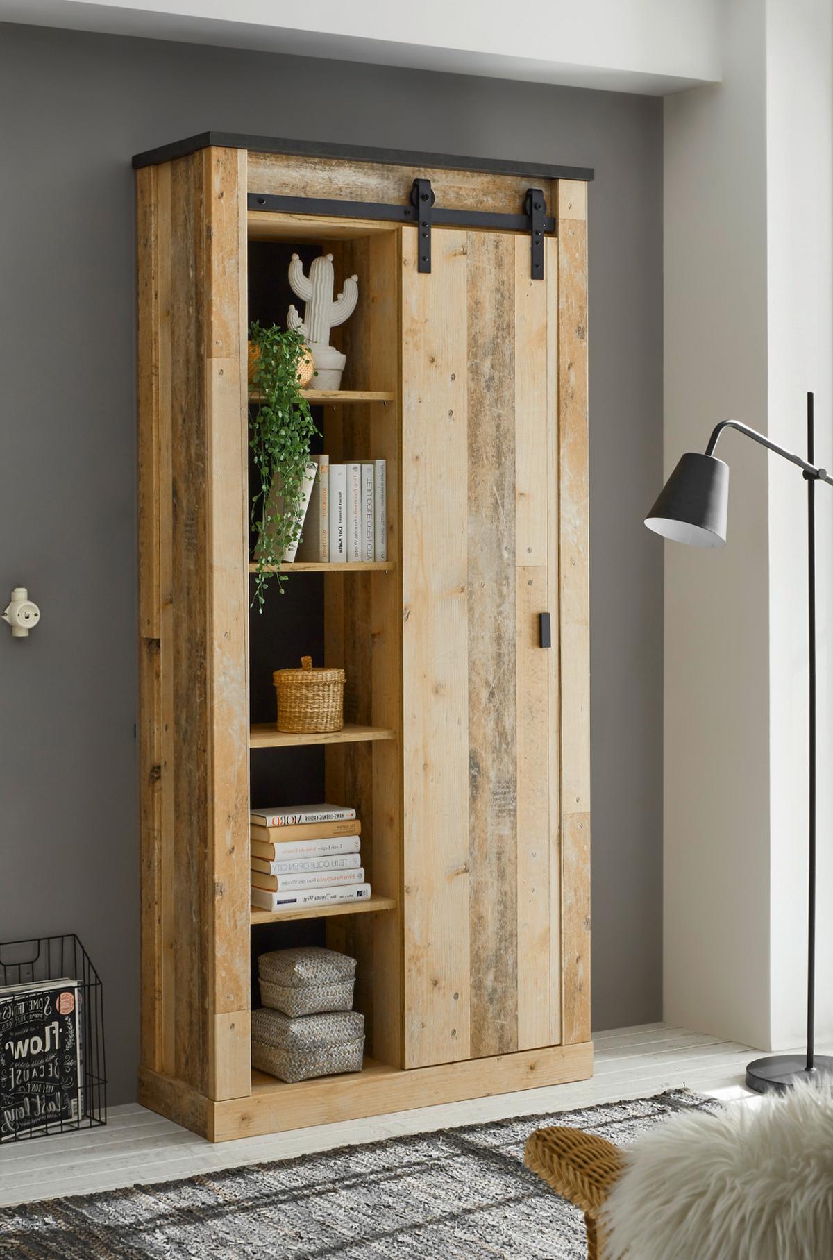 SCHUHSCHRANK Flurschrank Used Wood Vintage 93 x 201 cm - Anthrazit/Schwarz, Holzwerkstoff/Metall (93/201/38cm) - Furn.Design