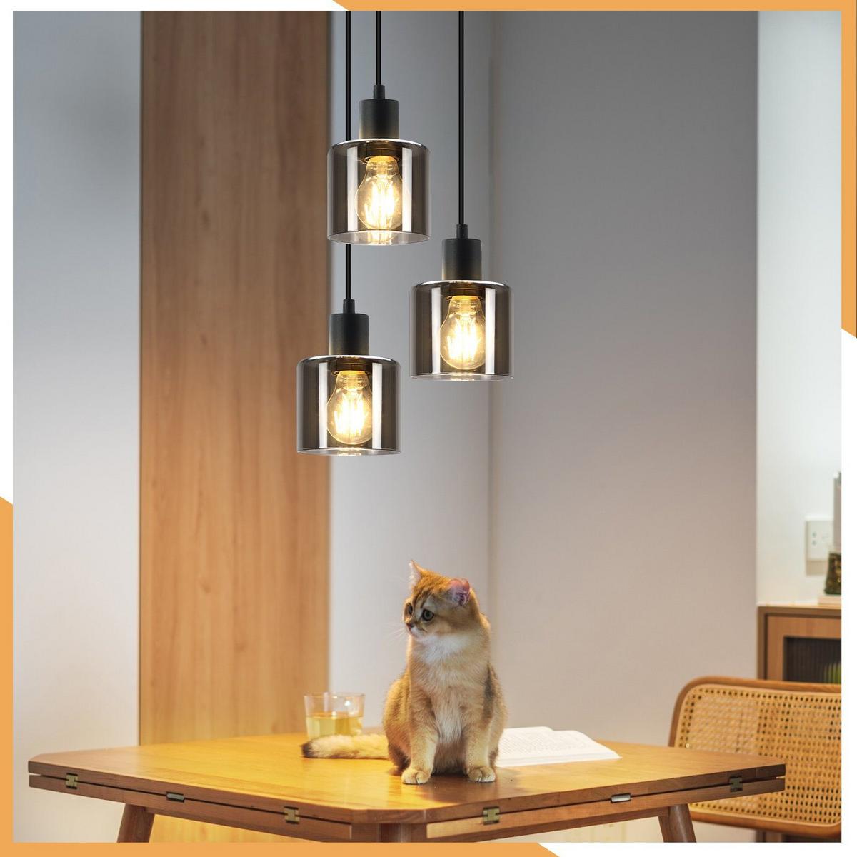 PENDELLEUCHTE Klassik 3-flammig 26/26/195 cm - Grau, Glas (26/26/195cm) - Nettlife