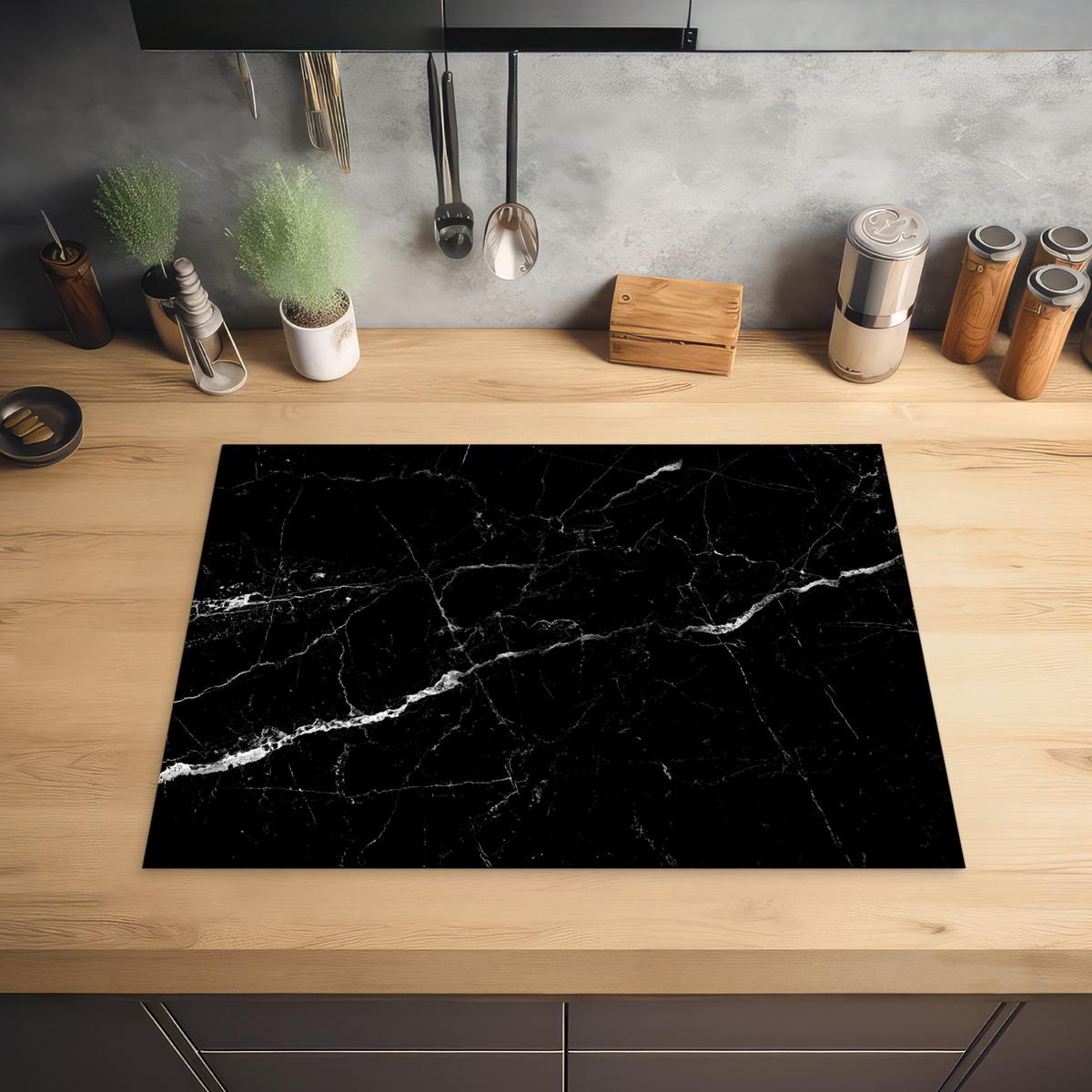 HERDABDECKPLATTE Marmoroptik - Schwarz - Luxus Induktionsmatte 71x52 cm - Grau, Kunststoff (71/52/0.2cm) - MuchoWow