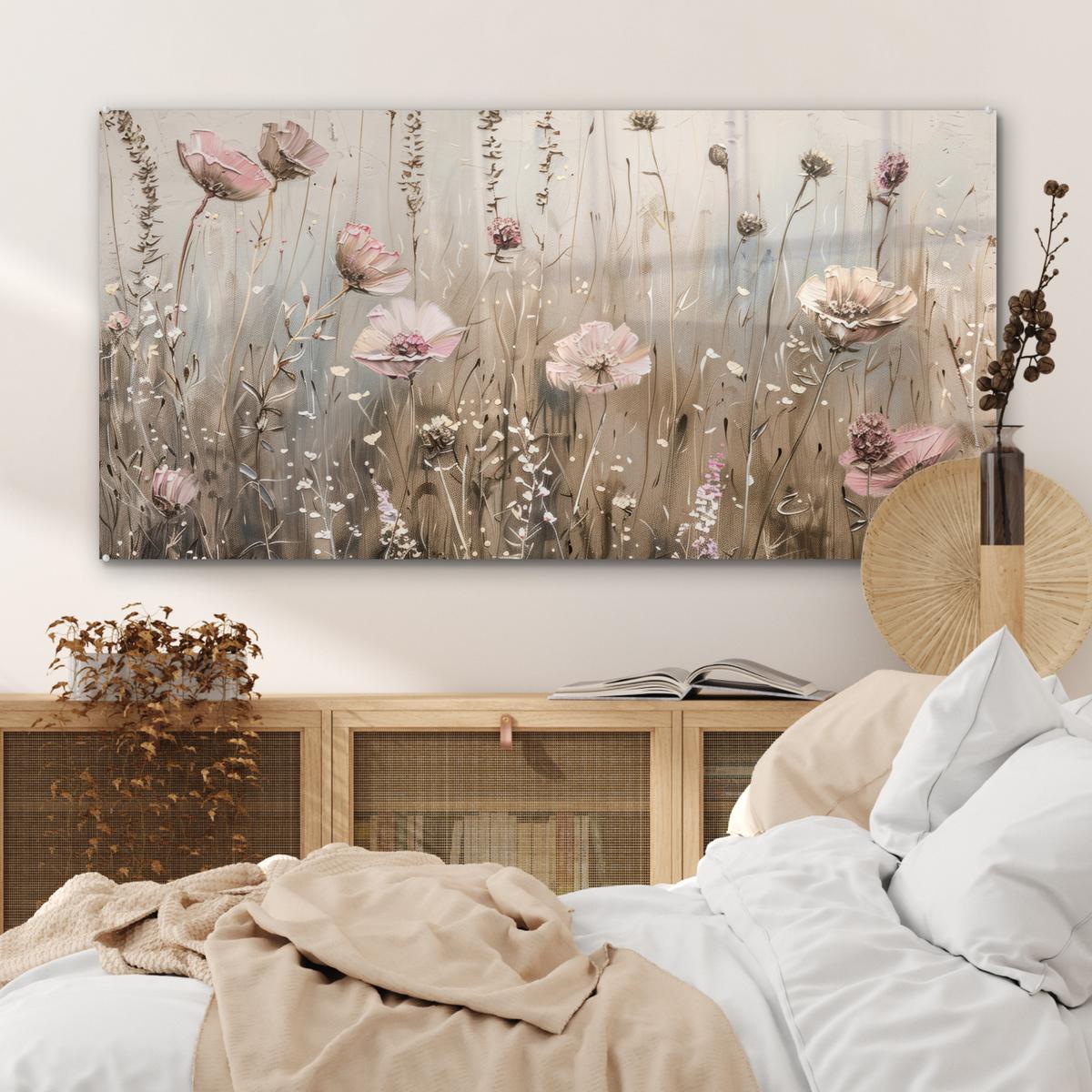 ACRYLGLASBILD Blumen - Rosa - Modern - Beige 120x60 cm - Beige, Glas (120/60cm) - MuchoWow