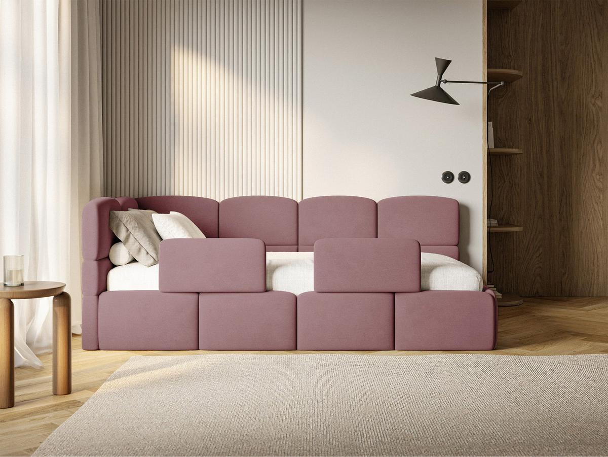 KINDERBETT Cloudy Rosa 90x200 cm, mit Matratze & Rausfallschutz, Kopfteil links, Samt - Pink/Schwarz, Kunststoff/Textil (90/200cm) - Selsey