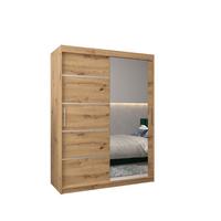 SCHWEBETÜRENSCHRANK 200/150/62 2-türig - Silberfarben/Eiche Artisan, Holz/Kunststoff (150/200/62cm) - MÖBEL KRYSPOL
