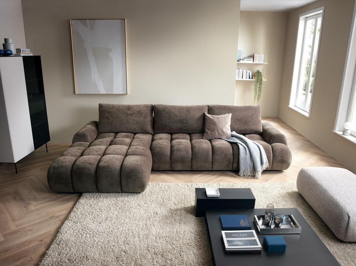ECKSOFA GARDA Braun Chenille mit Schlaffunktion - Braun, Holz (340/177cm) - MASSENO