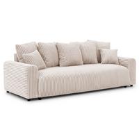 SCHLAFSOFA Calma mit Bettkasten im Bumpy-Design aus weichem Hellbeige Plüschcord - Beige/Schwarz, Holz/Kunststoff (239/88/98cm) - S-Style