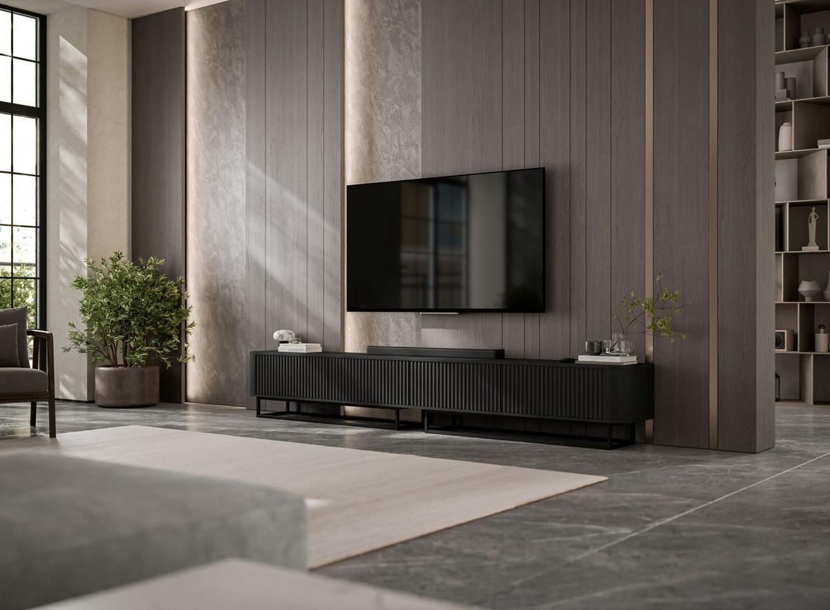 TV-LOWBOARD 2er-Set Aurora Schwarz matt 280 cm mit Metallrahmen - Schwarz, Holzwerkstoff/Metall (280/44/35cm) - Meble Lindner