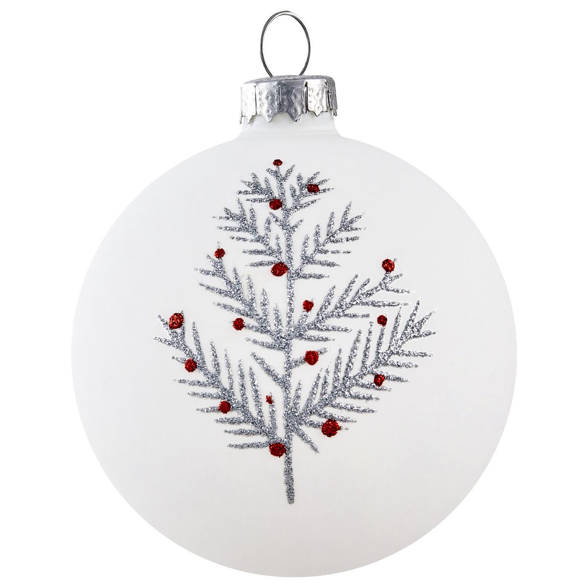 WEIHNACHTSKUGEL 50er Set Glas Rot/Weiß Snowflake - Rot/Weiß, Glas (8/14/8cm) - Beliani