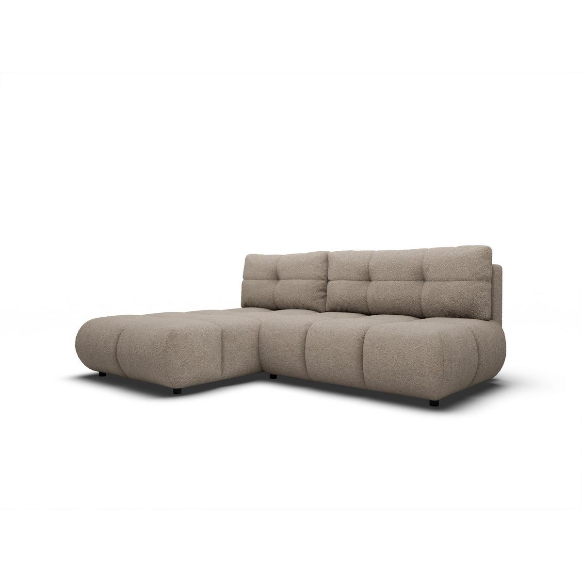 ECKSOFA CORSO L-S Grau Boucle-Stoff mit Schlaffunktion - Grau, Holz (230/177cm) - MASSENO