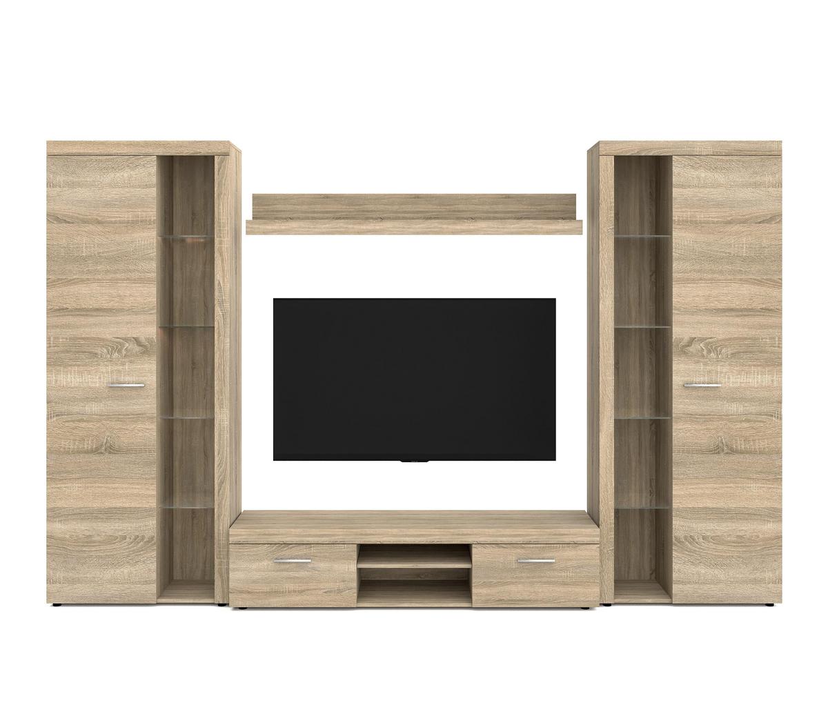 WOHNWAND Spacoro XL Sonoma Eiche 300/190/40 cm Viel Stauraum ohne LED - Sonoma Eiche, Holzwerkstoff/Kunststoff (300/190/40cm) - AX Living