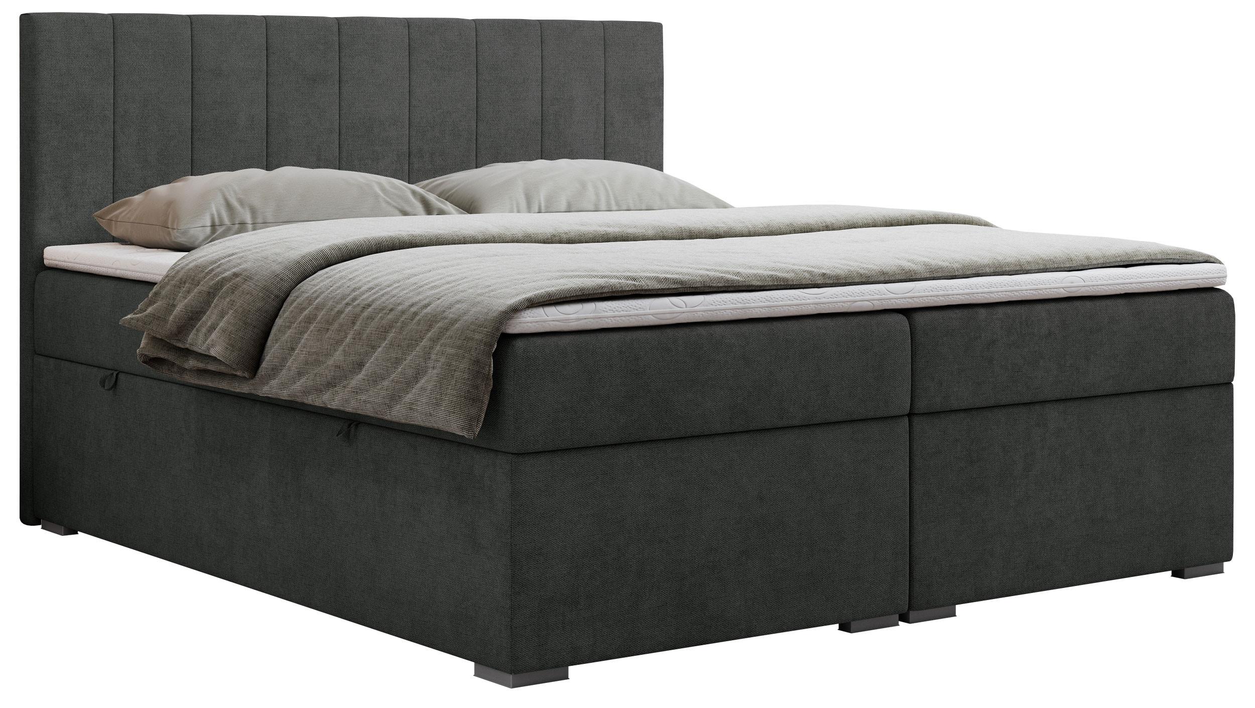 BOXBETT LOPE 120/200 - Dunkelgrau Strukture - H4 - Dunkelgrau, Holz/Textil (120/200cm)