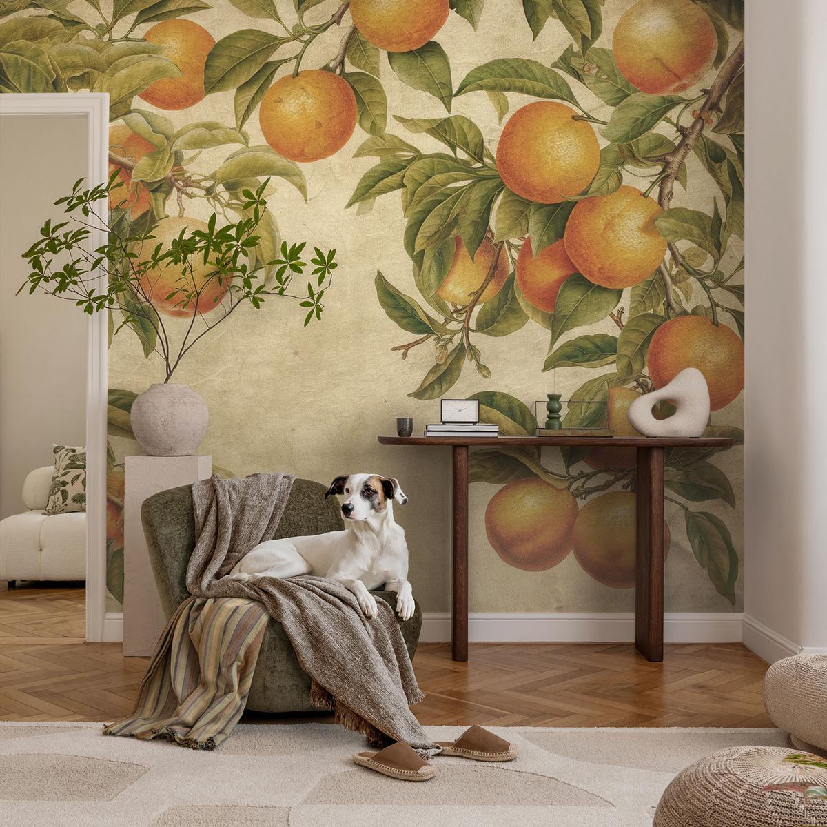 FOTOTAPETE 104x70 cm - Fruchtzweige - Grün, Textil (104/70cm) - Wallfluent