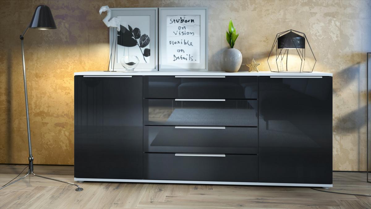 SIDEBOARD Linio Schwarz Hochglanz - Schwarz Hochglanz, Holzwerkstoff (166.5/75.5/35cm) - Vladon
