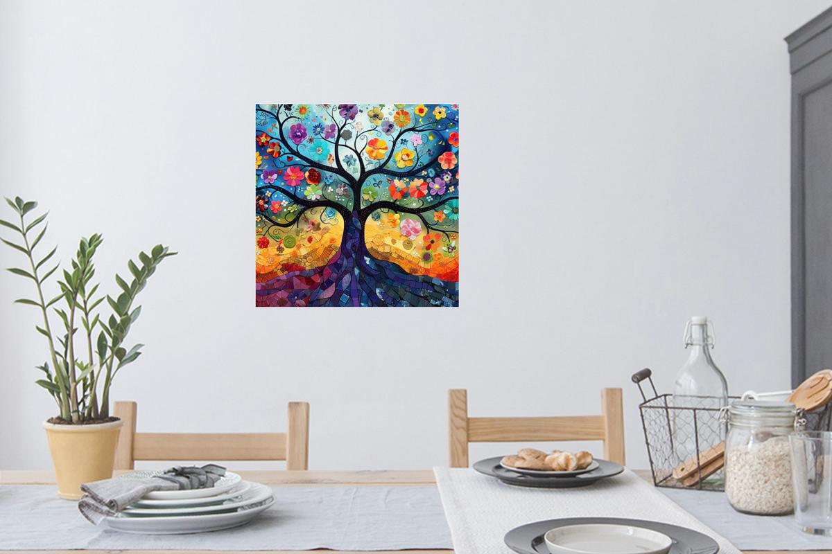 WANDTATTOO Kunst - Baum des Lebens - Blumen - Hippie Wanddeko 50x50 cm - Dunkelblau, Kunststoff (50/50/0.1cm) - MuchoWow