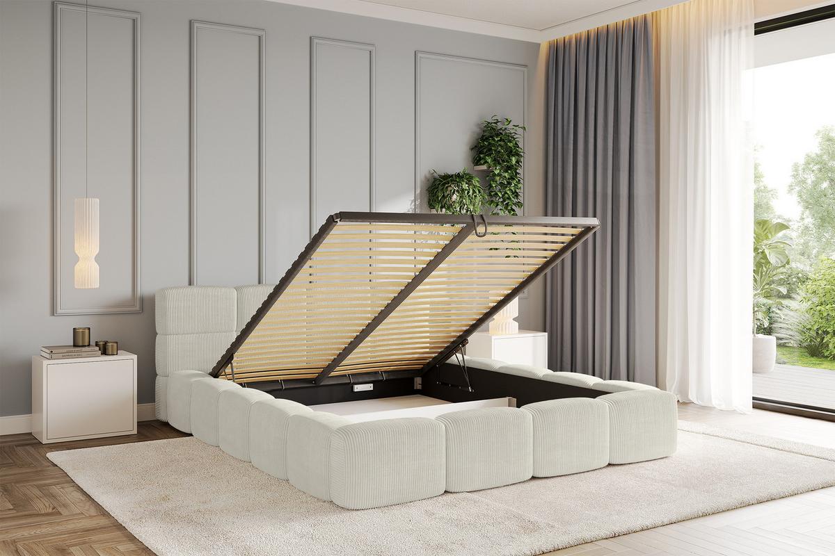 POLSTERBETT mit Bettkasten und Lattenrost, Bett mit Kopfteil, Boxbett ohne Matratze, Doppelbett mit Stauraum - NATA-v1 200x200 Creme - Ecru, Holzwerkstoff/Textil (200/200cm) - ALTDECOR