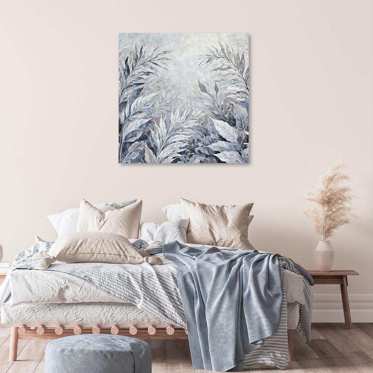 WANDBILD blätter abstrakte botanik - Silberfarben, Textil (50/50cm) - Feeby