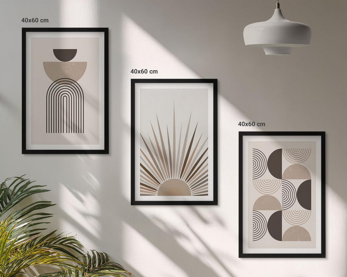 BILDER SET 3er Set - 40x60 cm Schwarzer Rahmen - Abstrakte Formen beige braun - Schwarz, Kunststoff (40/60cm) - TULUP