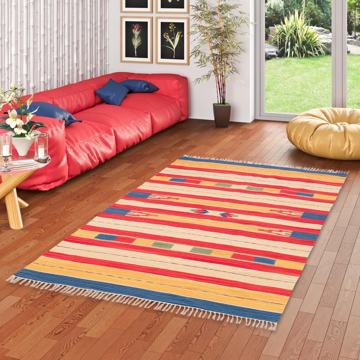 BAUMWOLLE NATUR KELIM TEPPICH LINA MODERN - Multicolor, Textil (90/160cm) - Pergamon