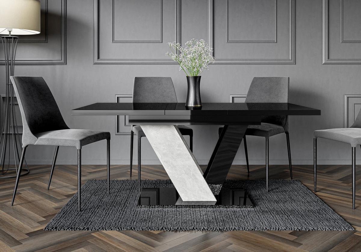 ESSTISCH ZAFIR Ausziehbar 120 - 160 / 80 x 76 cm - Weiß Hochglanz/Schwarz, Holz (120/80/76cm) - MASSENO