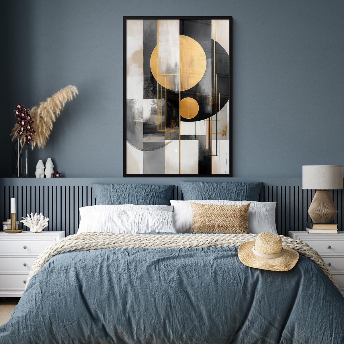 POSTER MIT RAHMEN Abstrakt - Gold - Silber - Formen - Ästhetisch - Modern Bilderleiste 80x120 cm - Goldfarben, Papier (80/120cm) - MuchoWow