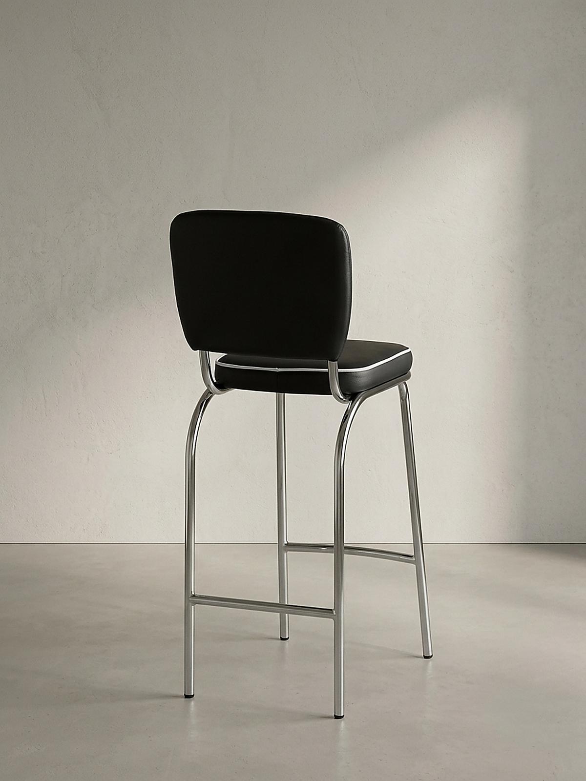 BARHOCKER Kunstleder Chromfuß Retro, Schwarz 40x38x110 cm - Silberfarben/Schwarz, Kunststoff/Textil (40/110/38cm) - KADIMA DESIGN