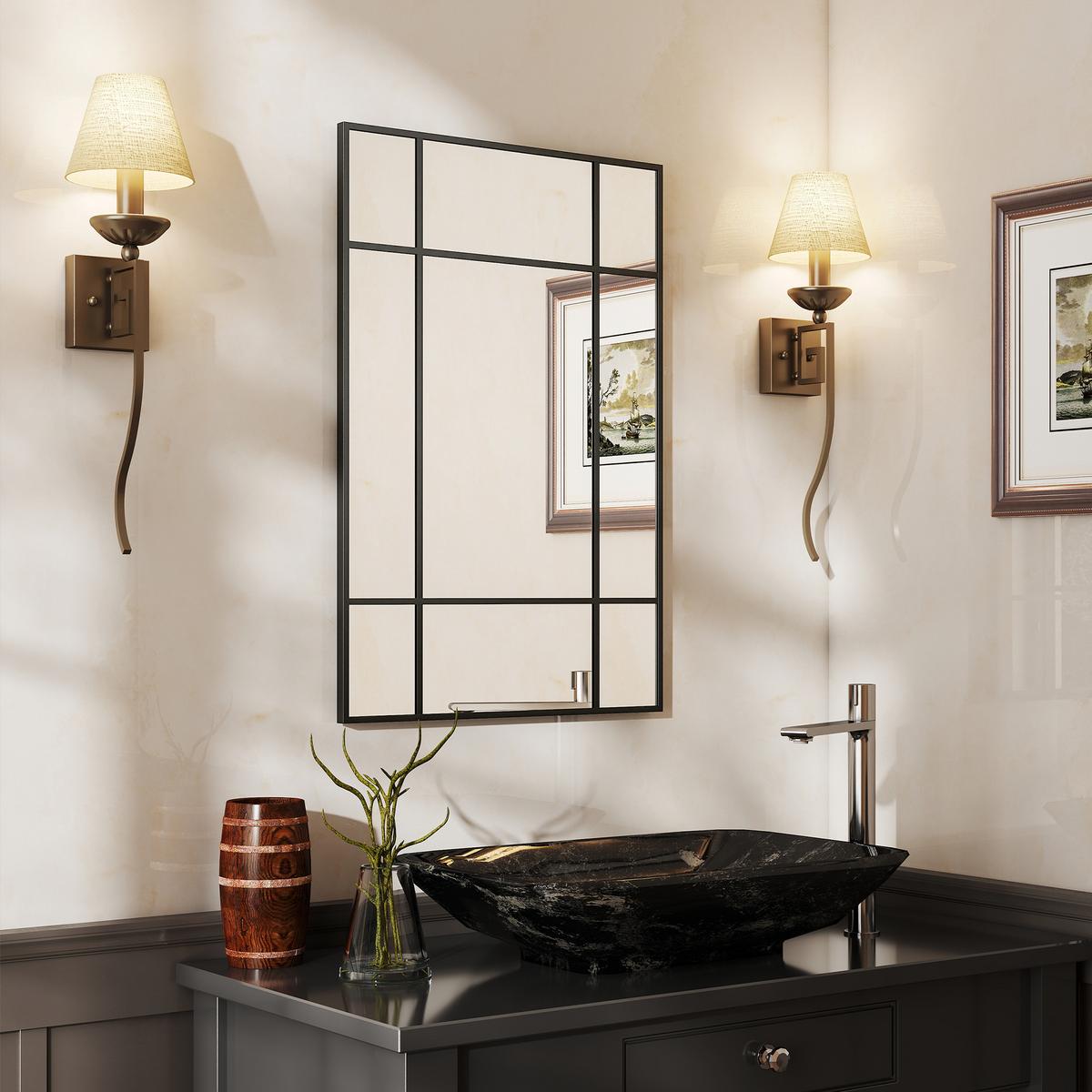 WANDSPIEGEL Glas Metall Schwarz - Schwarz, Metall (2/60/90cm) - HOMCOM