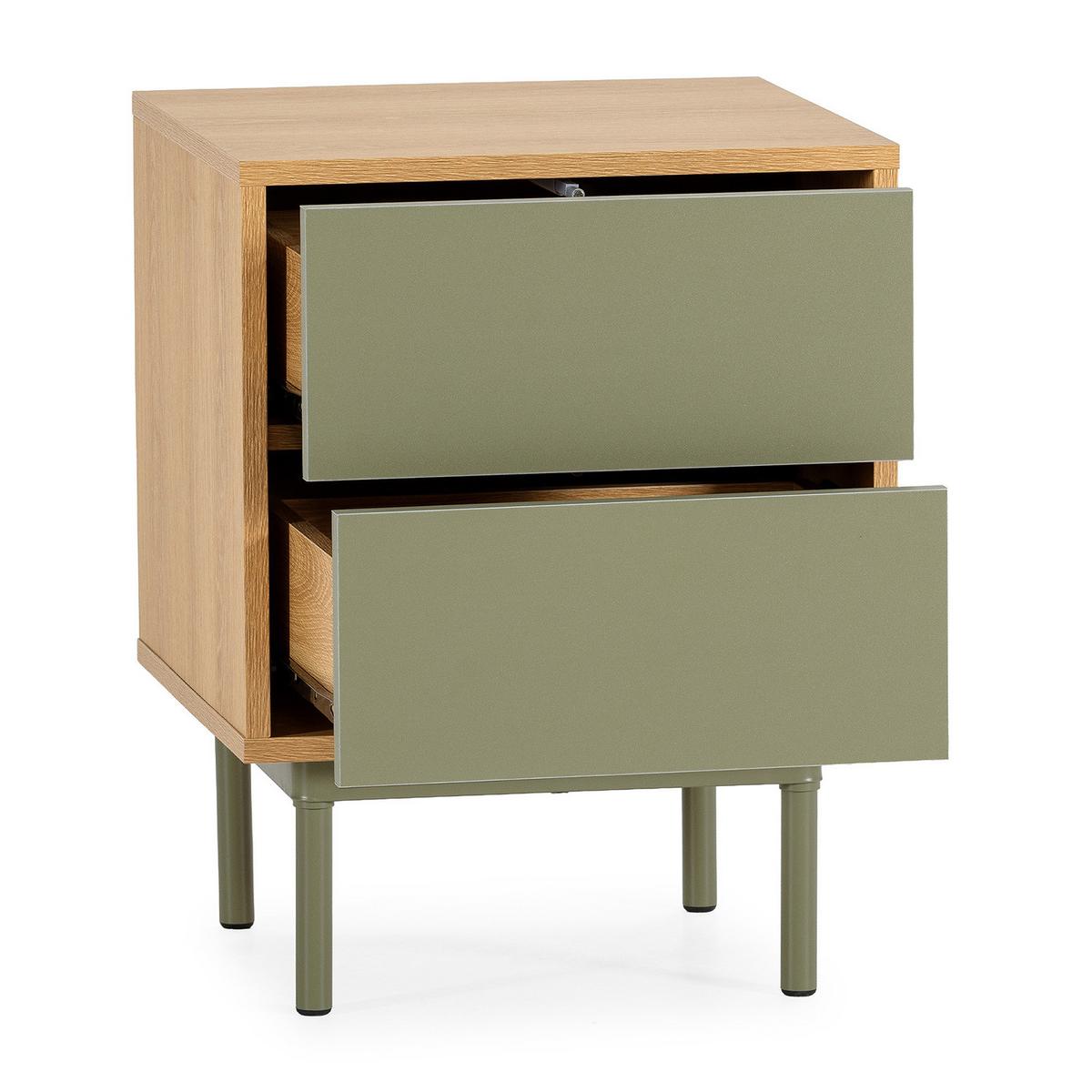 NACHTTISCH Cuzco 2 schubladen Eichenfarbe/grün - Grün, Holzwerkstoff (40/52/40cm) - VS Venta-stock