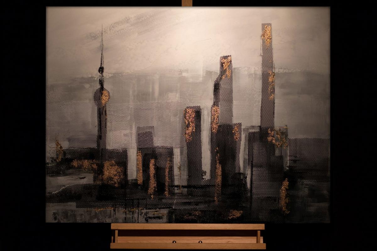 ACRYLBILD HANDGEMALT 100/70 cm - Schwarz/Grau, Holz/Textil (100/70cm) - KUNSTLOFT