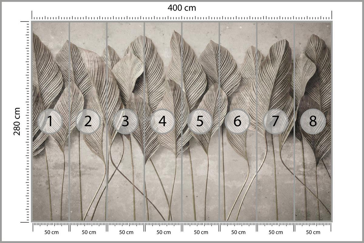 FOTOTAPETE Pampasgras Blätter Sepia Abstrakt Vertikal Modern 400x280 - Grau, Papier (400/280cm) - Muralo