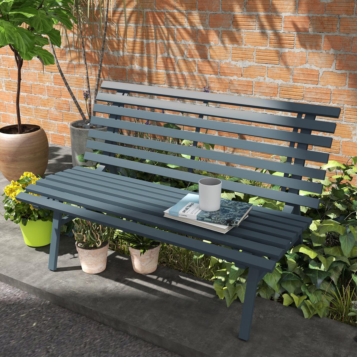 GARTENBANK Alu 2-Sitzer - Blau, Metall (67/79/123cm) - Outsunny