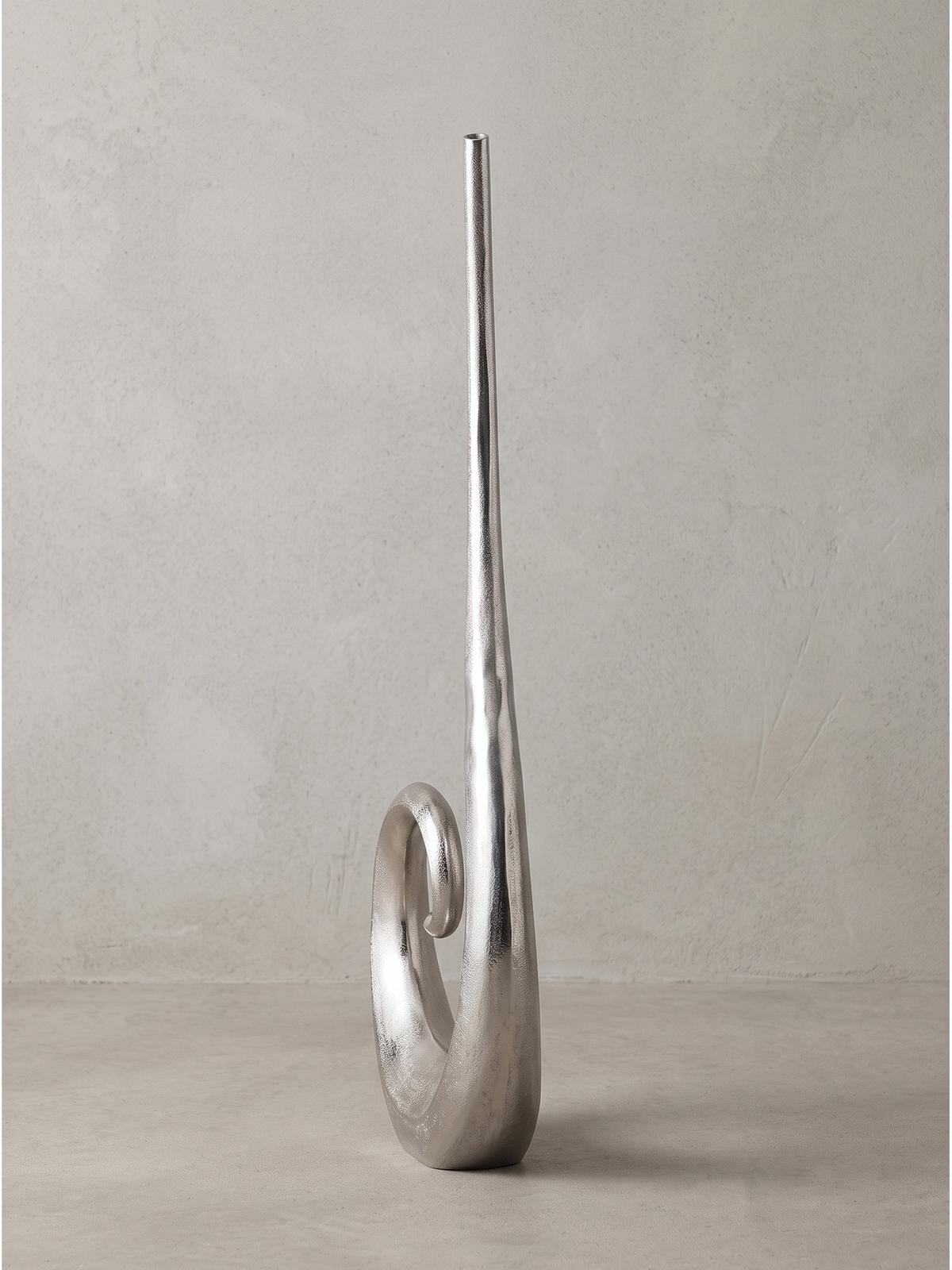 BODENVASE BAVENO, Aluminium, handgefertigt, Silber, 48 x 10 x 100 cm - Silberfarben, Metall (100cm) - KADIMA DESIGN