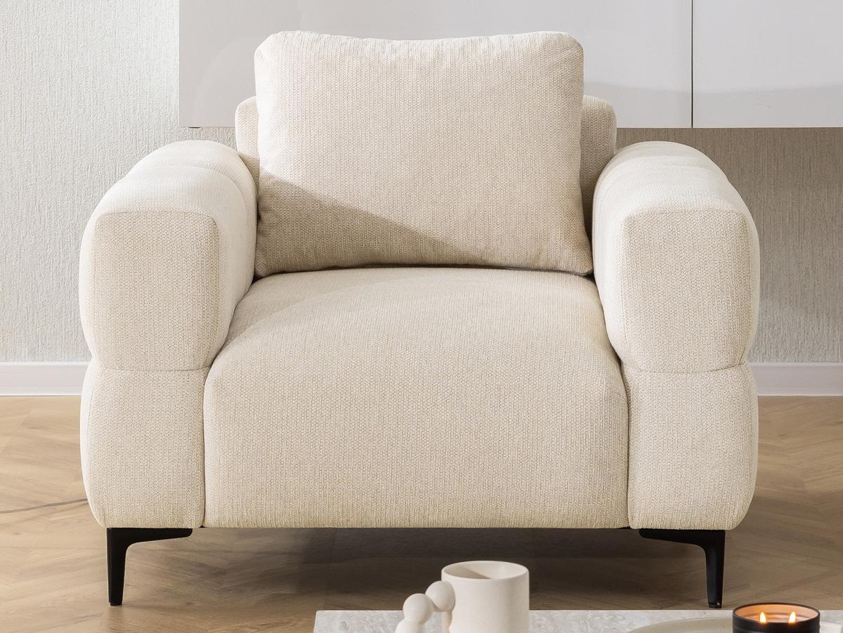 SESSEL Cardea in Bubble-Optik aus weichem Hellbeige Strukturstoff mit hohem Sitzkomfort - Beige/Schwarz, Holz/Textil (102/80/97cm) - S-Style Möbel