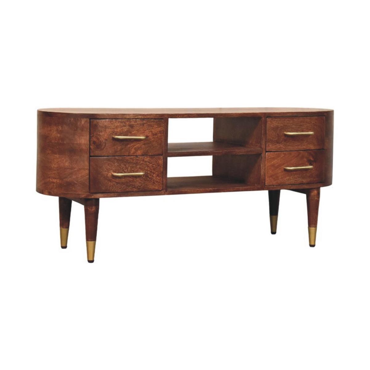 MEDIENEINHEIT mit Wine-Wood-Oak-Finish, 4 Schubladen, 2 offene Ablagen, T-Bar-Griffe, braun - Goldfarben/Braun, Holz/Metall (110/48/35cm) - Artisan Furniture