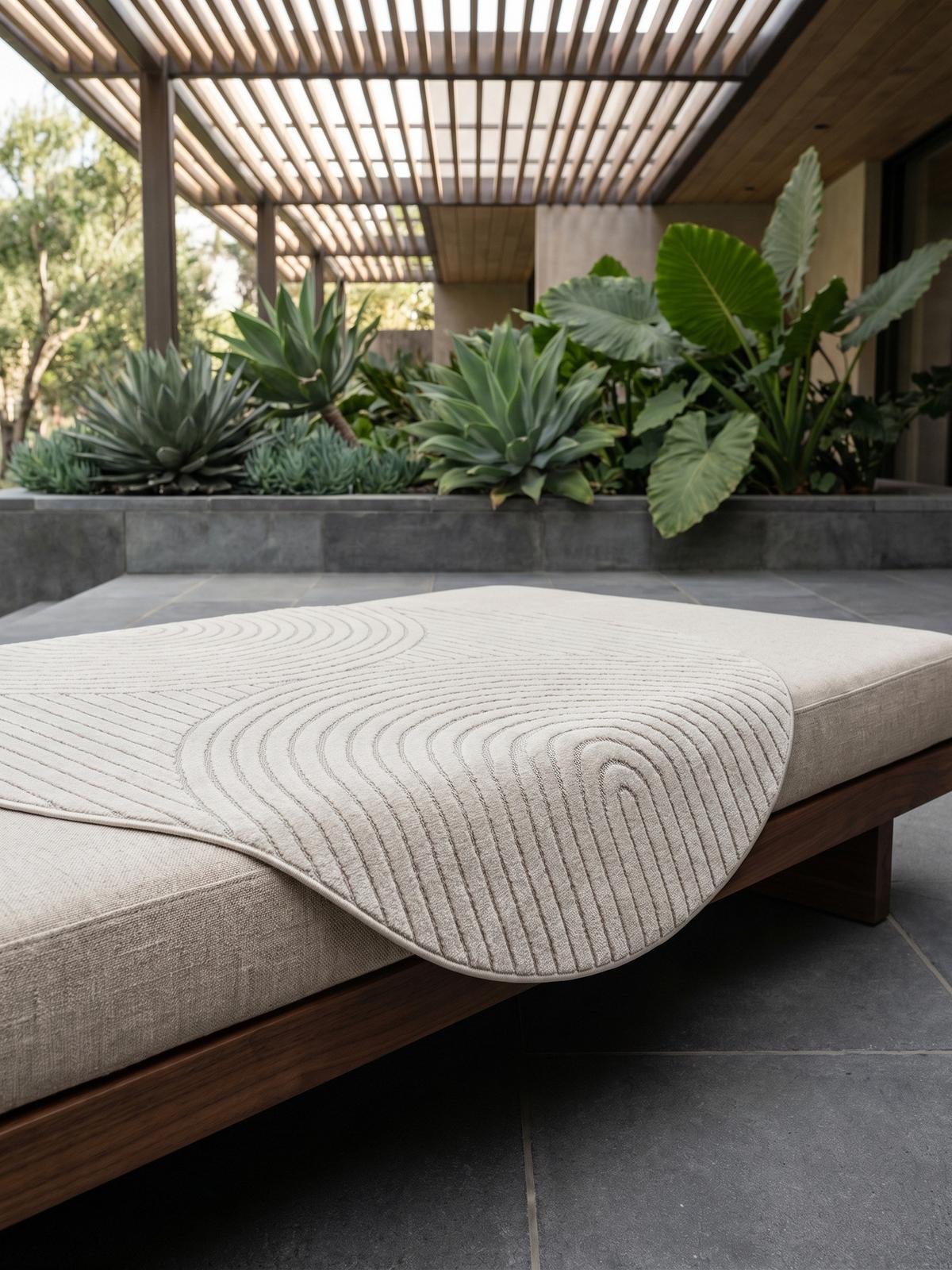 TEPPICH Outdoor ENGADIN in Creme, im Skandi-Stil mit 3D-Design, Ø 120 cm - Beige, Textil (120/120cm) - KADIMA DESIGN