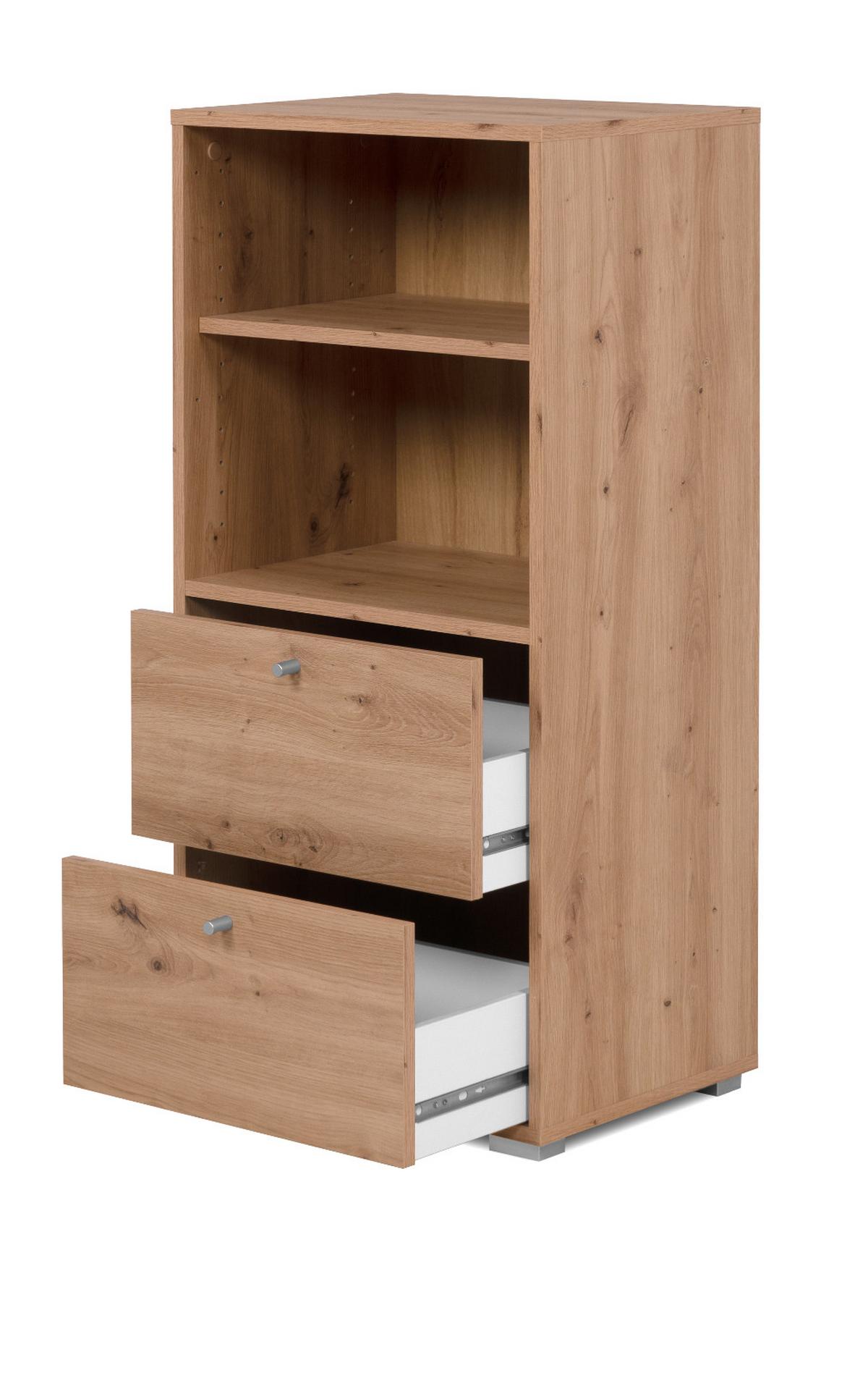 REGAL Eiche Artisan 46 x 97 cm, Standregal mit 2 Schubladen - Silberfarben/Eiche Artisan, Holzwerkstoff/Kunststoff (46/96.5/33.5cm) - Furn.Design