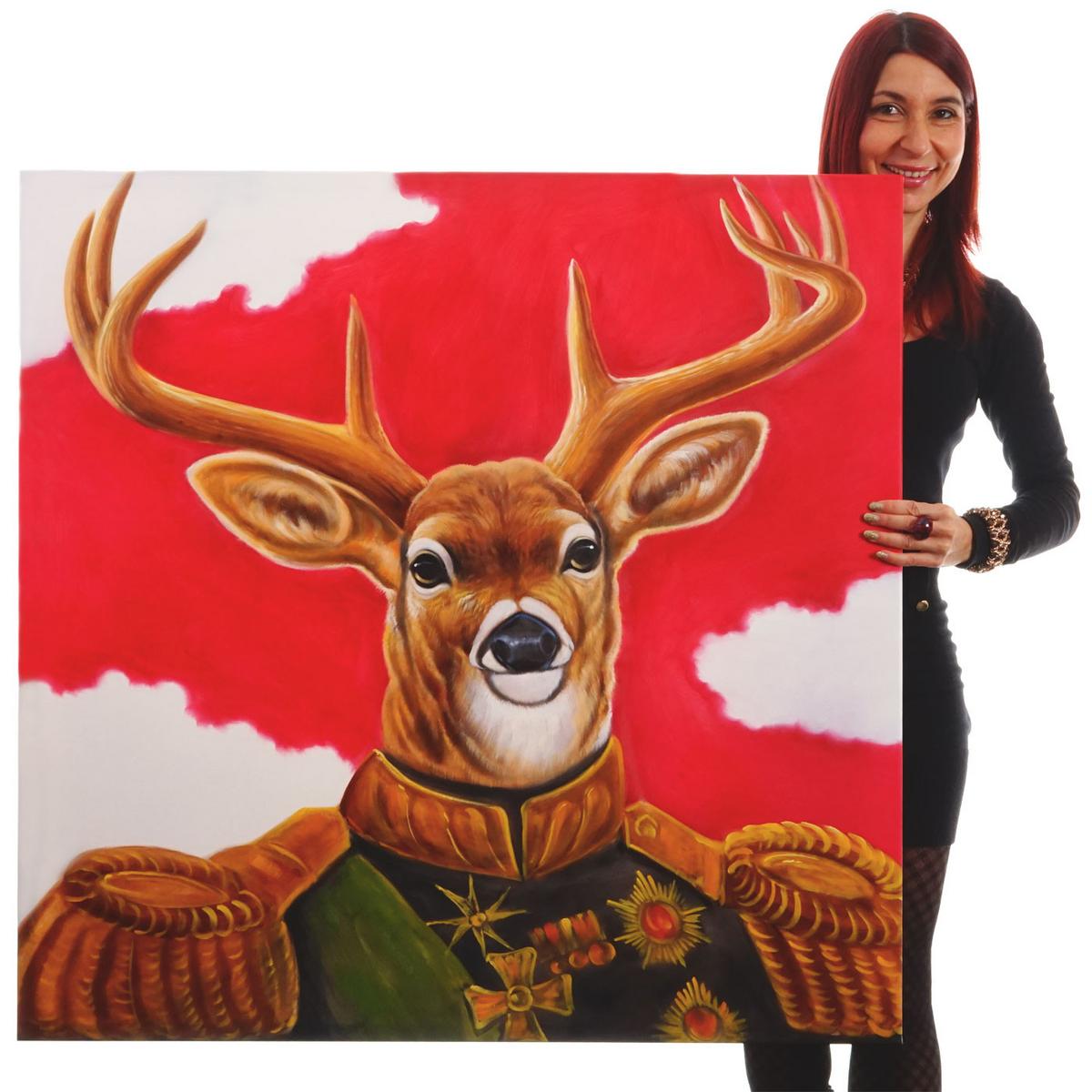 ÖLGEMÄLDE HIRSCH HANDGEMALT Mehrfarbig - Multicolor, Textil (100/100cm) - MCW