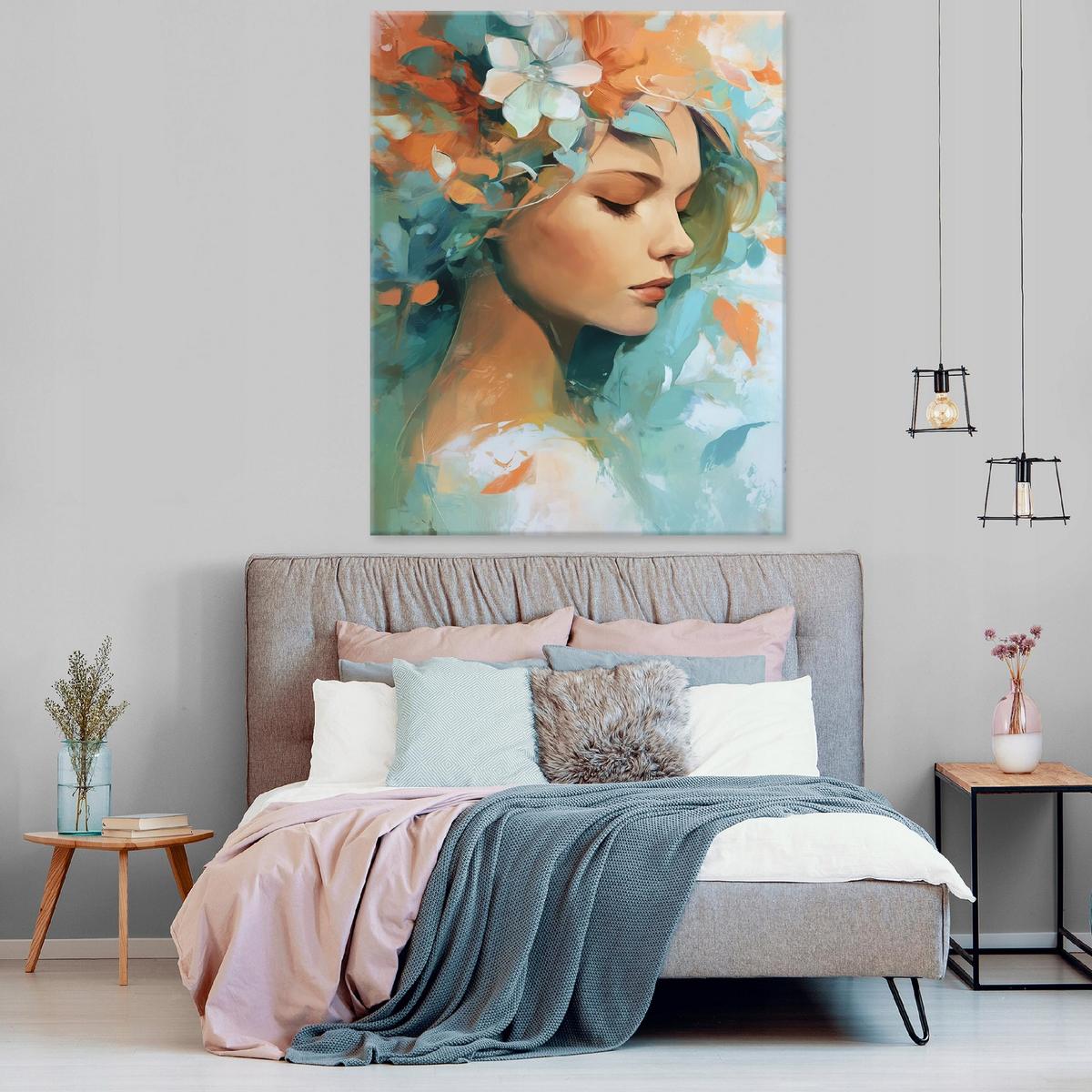 LEINWANDBILD Frau Blumen Grün 70x100 cm - Multicolor, Holzwerkstoff (70/100cm) - Wallarena