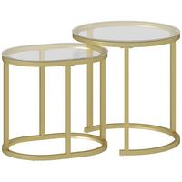 COUCHTISCH rund 2er Set Stapelbarer Beistelltisch mit Stahlrahmen für Wohnzimmer - Goldfarben, Metall (50/50/50.5cm) - HOMCOM