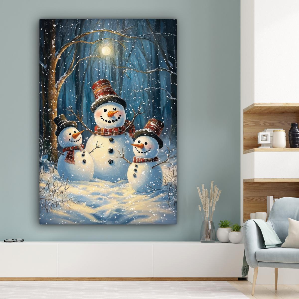 LEINWANDBILD Schneemann - Schnee - Winter - Wald Deko Groß 90x140 cm - Hellblau, Textil (90/140cm) - MuchoWow