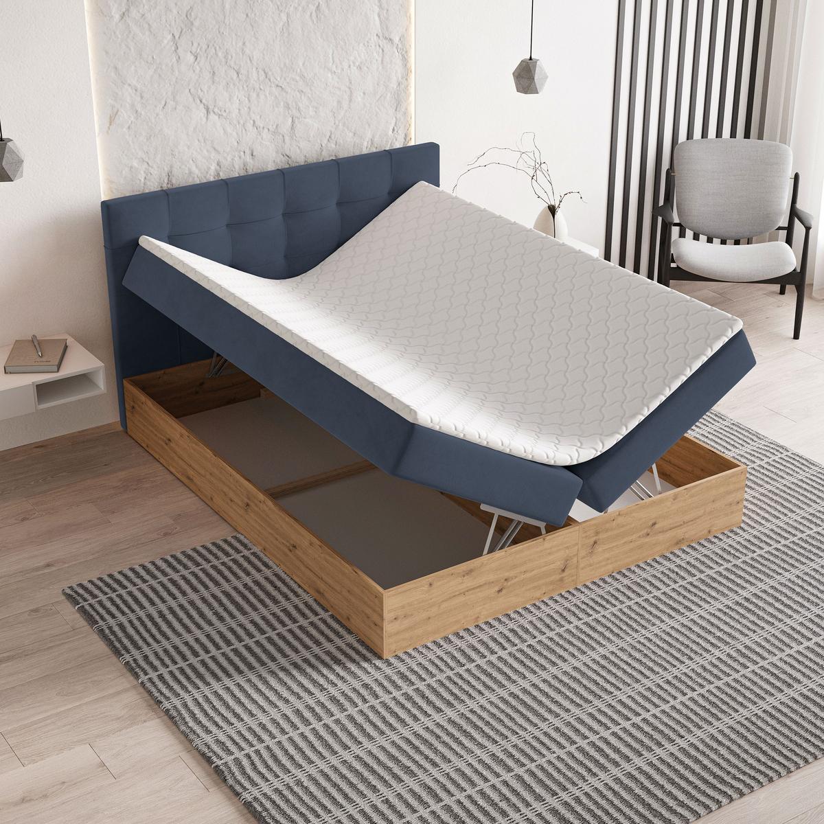 BOXBETT MOLVEN 140x200 cm mit Matratze und Topper - Blau - Blau, Holz (140/200cm) - MASSENO