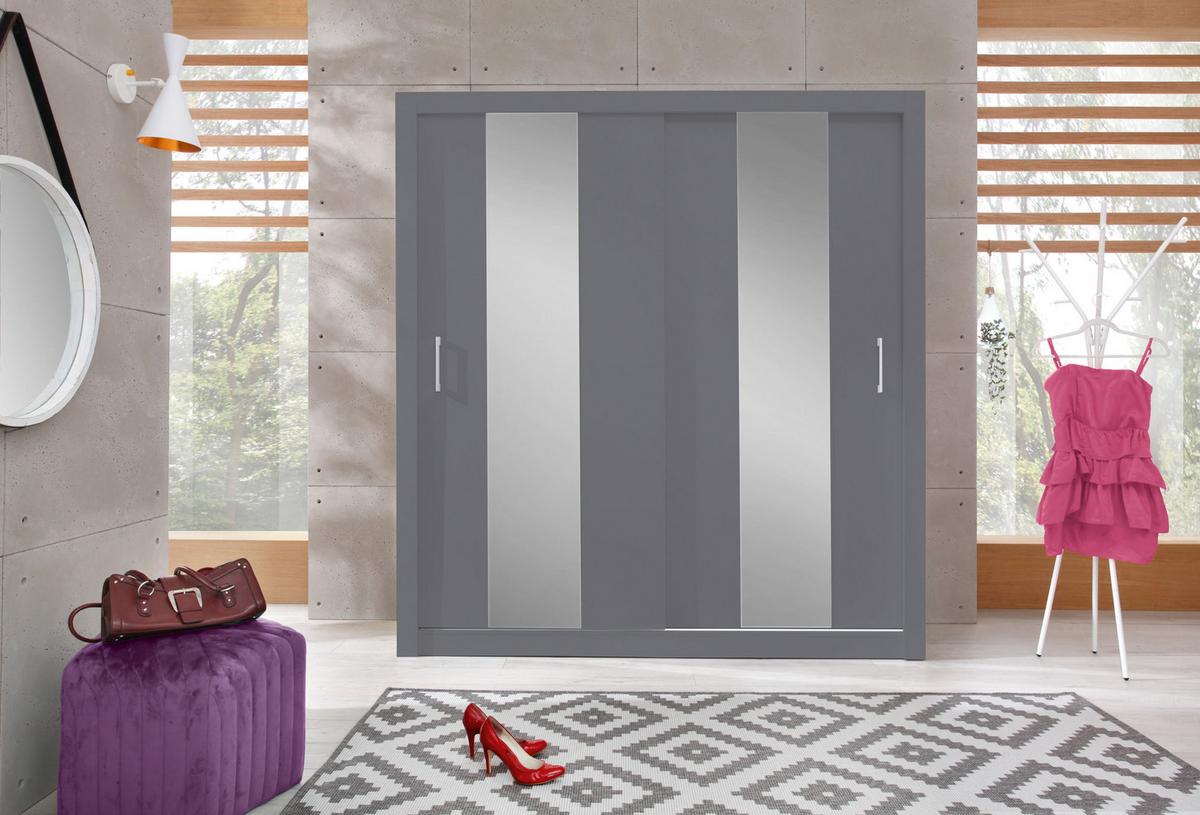 SCHWEBETÜRENSCHRANK MIRA 200/215/60cm 2-türig mit Spiegel Anthrazit - Anthrazit, Holzwerkstoff (200/215/60cm) - MASSENO