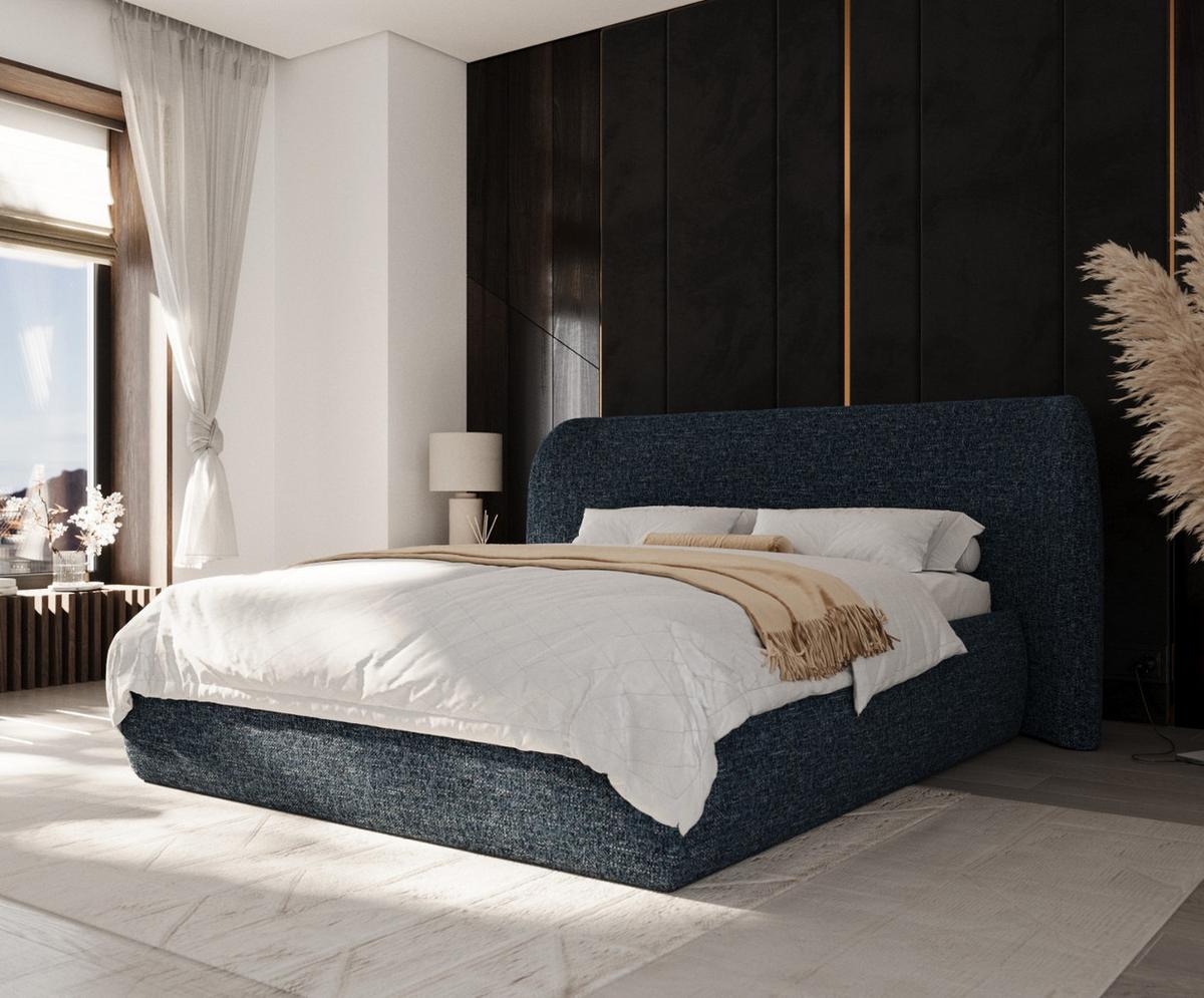 POLSTERBETT Bellano mit Stauraum 200/200 cm Marineblau im Modesto Stoff - Schwarz/Naturfarben, Holz/Holzwerkstoff (200/200cm) - AltaBeds