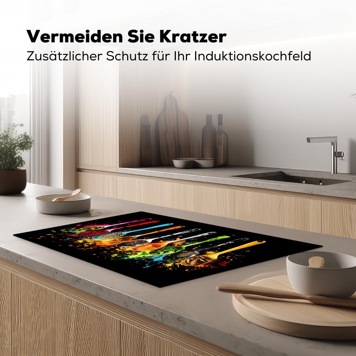 HERDABDECKPLATTE Löffel - Gewürze - Modern - Graffiti - Farbe - Farbenfroh Induktionsmatte 81x52 cm - Multicolor, Kunststoff (81/52/0.2cm) - MuchoWow