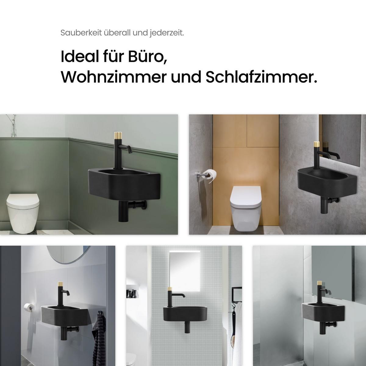 WASCHBECKEN Abgerundete Ecken Hahnloch links mattschwarz 40 / 21,5 / 12 cm - Schwarz, Keramik (40/12/21.5cm) - EMKE