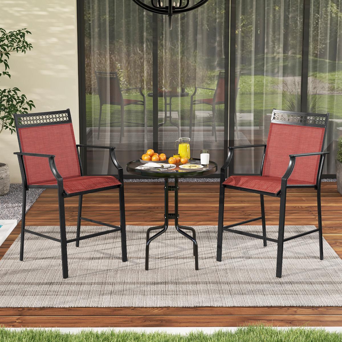 GARTENSTÜHLE Rot(2er-Set) - Rot, Metall (66/114/62cm) - COSTWAY