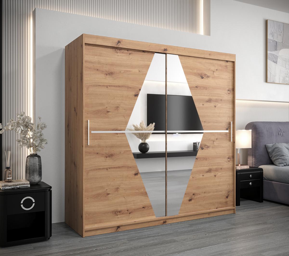 SCHWEBETÜRENSCHRANK 200/200/62 2-türig - Silberfarben/Eiche Artisan, Holz/Kunststoff (200/200/62cm) - MÖBEL KRYSPOL