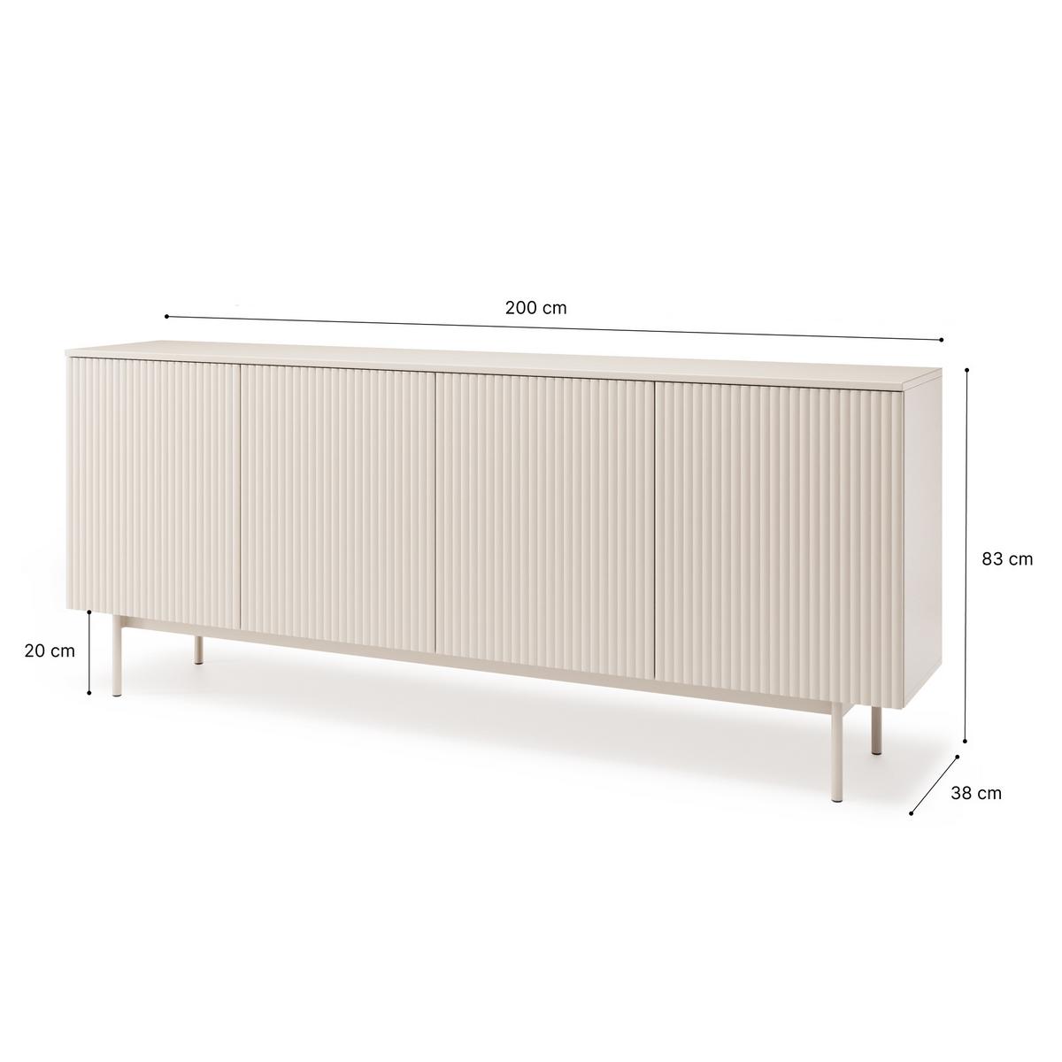 KOMMODE Soft mit 4 Türen und geriffelten Fronten, Kaschmir - Kaschmir, Holzwerkstoff/Metall (200/83/38cm) - Beautysofa