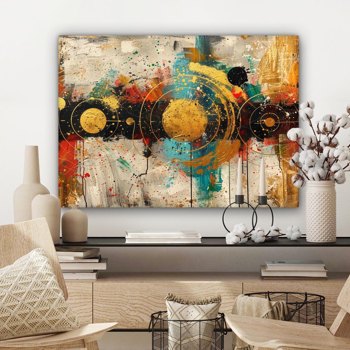 LEINWANDBILD Abstrakt - Kunst - Gold - Modern Wandbilder 80x60 cm - Multicolor, Textil (80/60cm) - MuchoWow