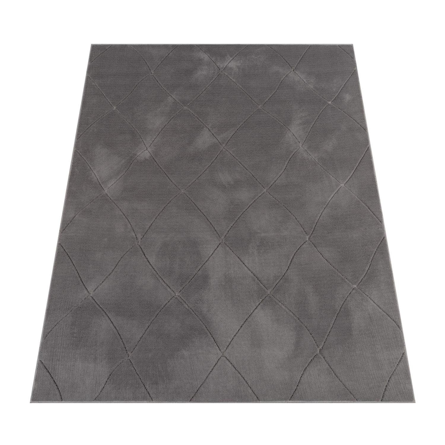 KURZFLORTEPPICH Waschbar, mit Rauten-Struktur, Anthrazit, 60 x 100 cm - Anthrazit, Textil (60/100cm) - KADIMA DESIGN