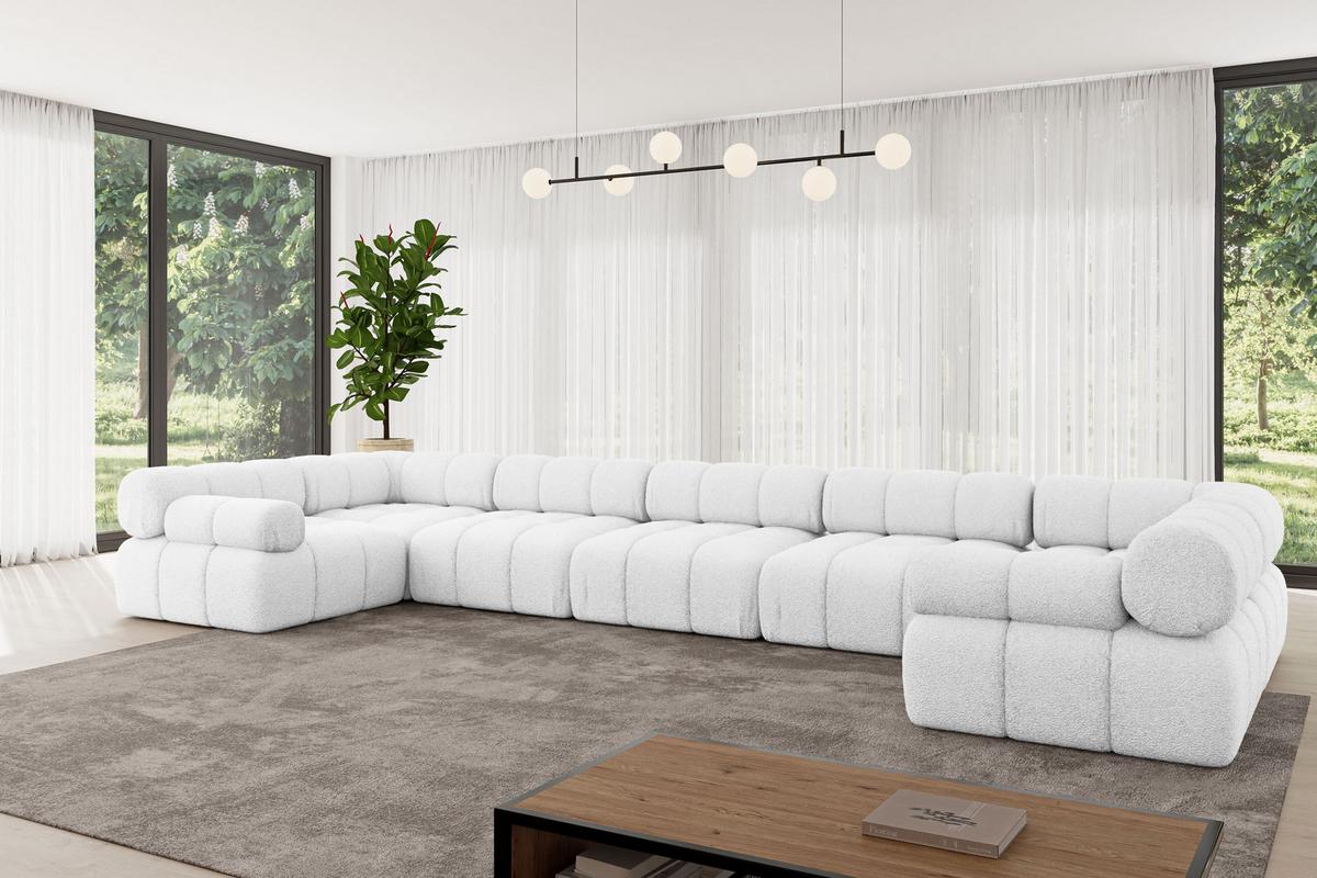 WOHNLANDSCHAFT modulares Sofa Birno-U3 - 475x190x70 cm Weiß Bouclé - Weiß, Holzwerkstoff/Textil (475/70/190cm) - ALTDECOR