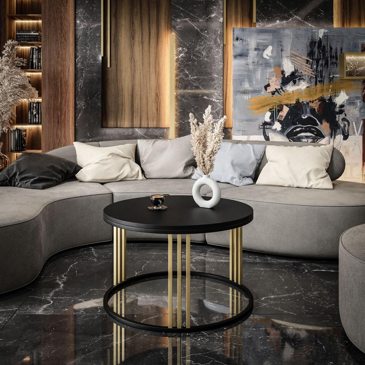COUCHTISCH 2 in 1 LORI MIX schwarz matt - Goldfarben, Holzwerkstoff (70/70/48cm) - Lookway